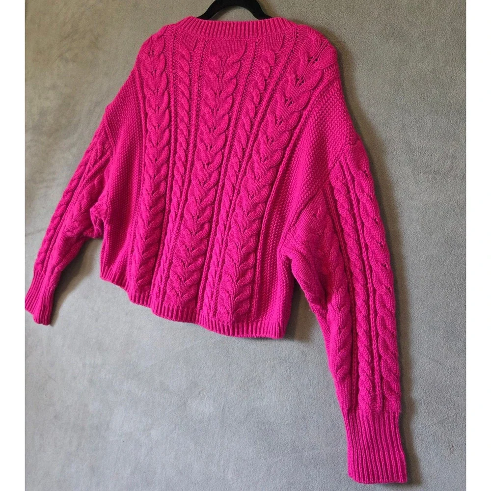 Hippie Rose Cable Knit Sweater Women Medium Pink Cropped Chunky Barbiecore Boho